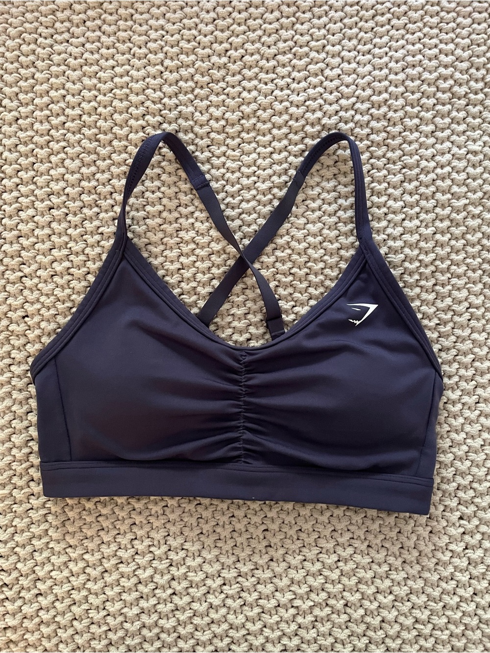 Gymshark Navy Cross-Back Ruched Sports Bra